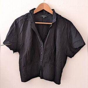 Madewell Drapey Banded Bottom Button Up In Black